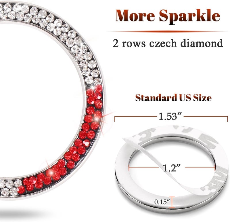 ToBeQueen White and Red Bling Push to Start Button Ring Emblem Sticker, Crystal Diamond Rhinestone Start Buttone Cover Car Decor, Red and White Car Accessories for Women - Image 4